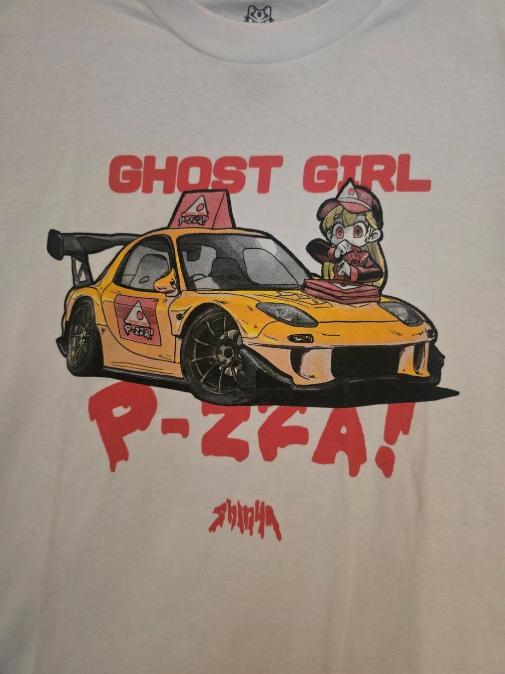 Skulla Ghost Girl P-ZZA Graphic T-Shirt Men's L White 100% Cotton NWT Colombia